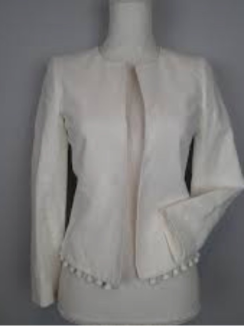 J. Crew Cream Open-Front Tailored Jacket with Pom Hem